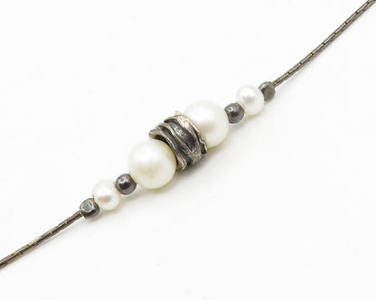 OR PAZ ISRAEL 925 Sterling Silver  Vintage Pearls Thin Chain Necklace  NE2273