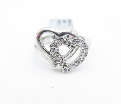 925 Sterling Silver  Topaz Open Double Love Heart Shiny Band Ring Sz 6  RG6382