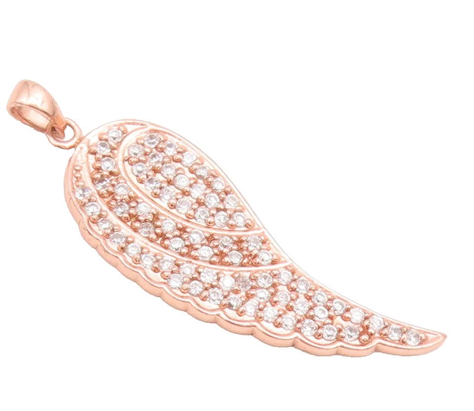 925 Sterling Silver Vintage Pendant Solid Rose Gold Topaz Beaded Leaf  PT22641