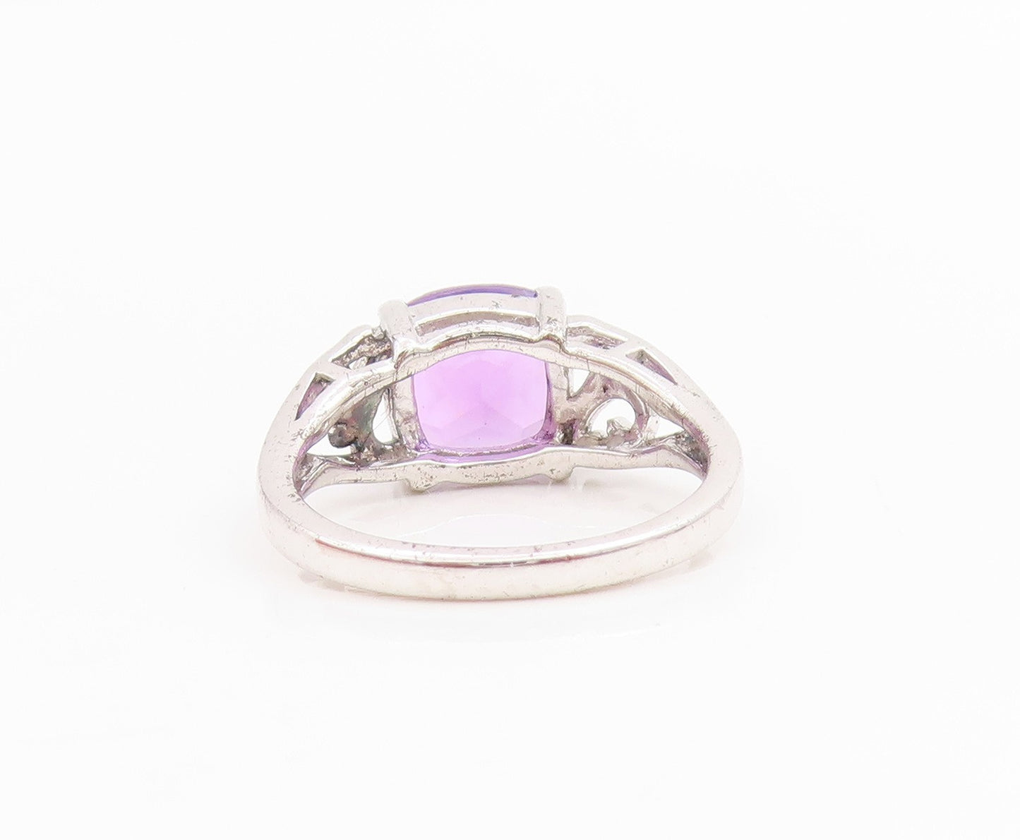 925 Sterling Silver Vintage Ring Square Shape Amethyst Floral Band Sz 5 RG33790