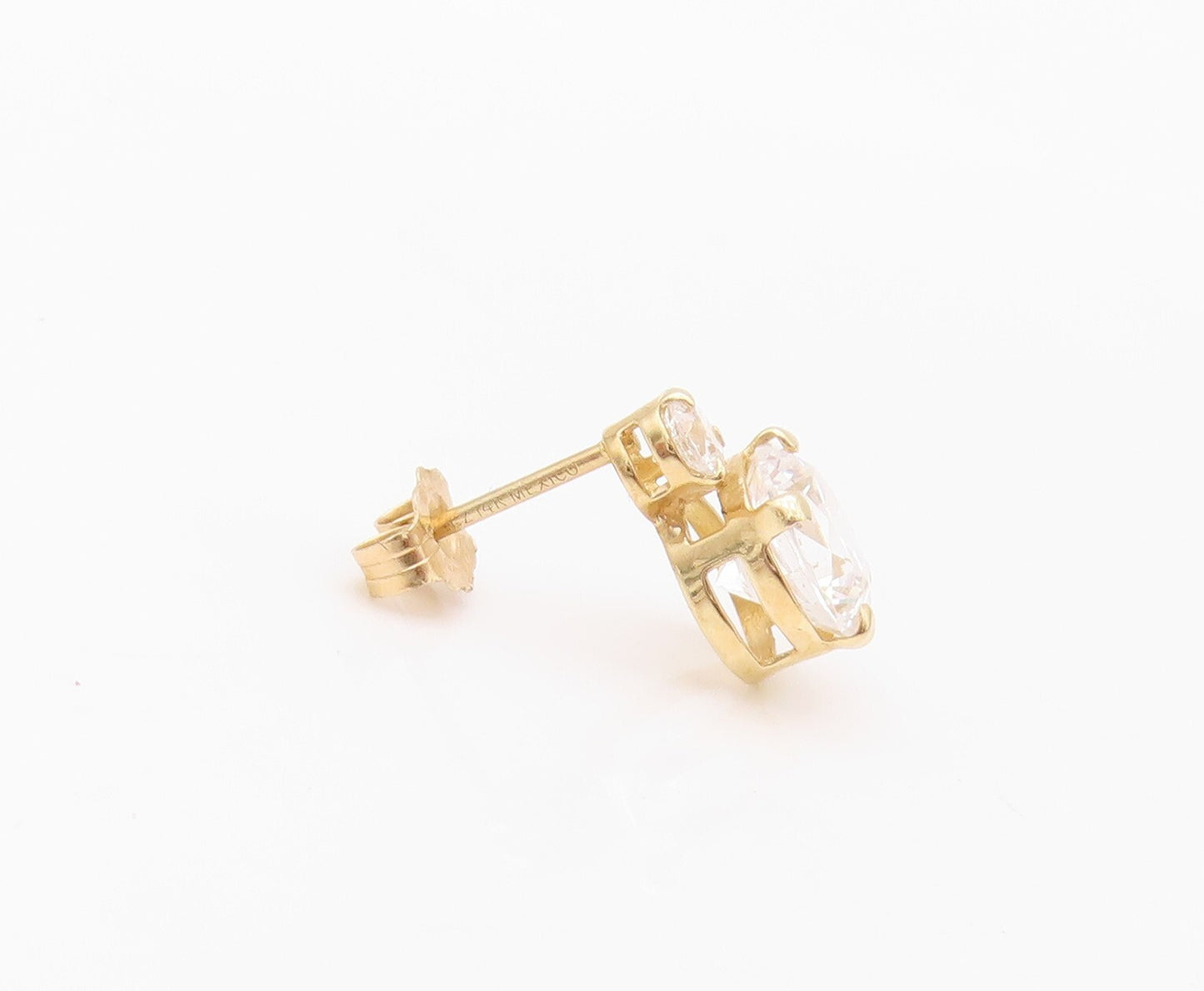 925 Sterling Silver Vintage Earrings Gold Plated Round Cut CZ 2 Stones  EG13416