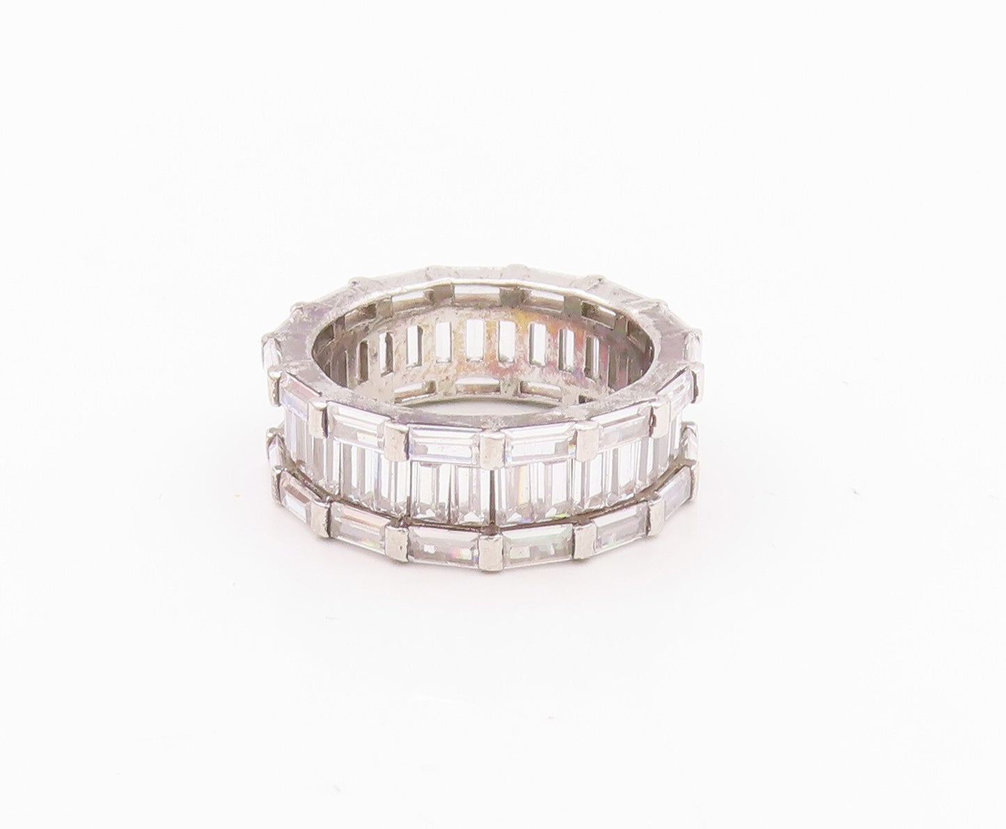 925 Sterling Silver Vintage Ring Rectangle Cut CZ Bands  SZ 8  RG32177