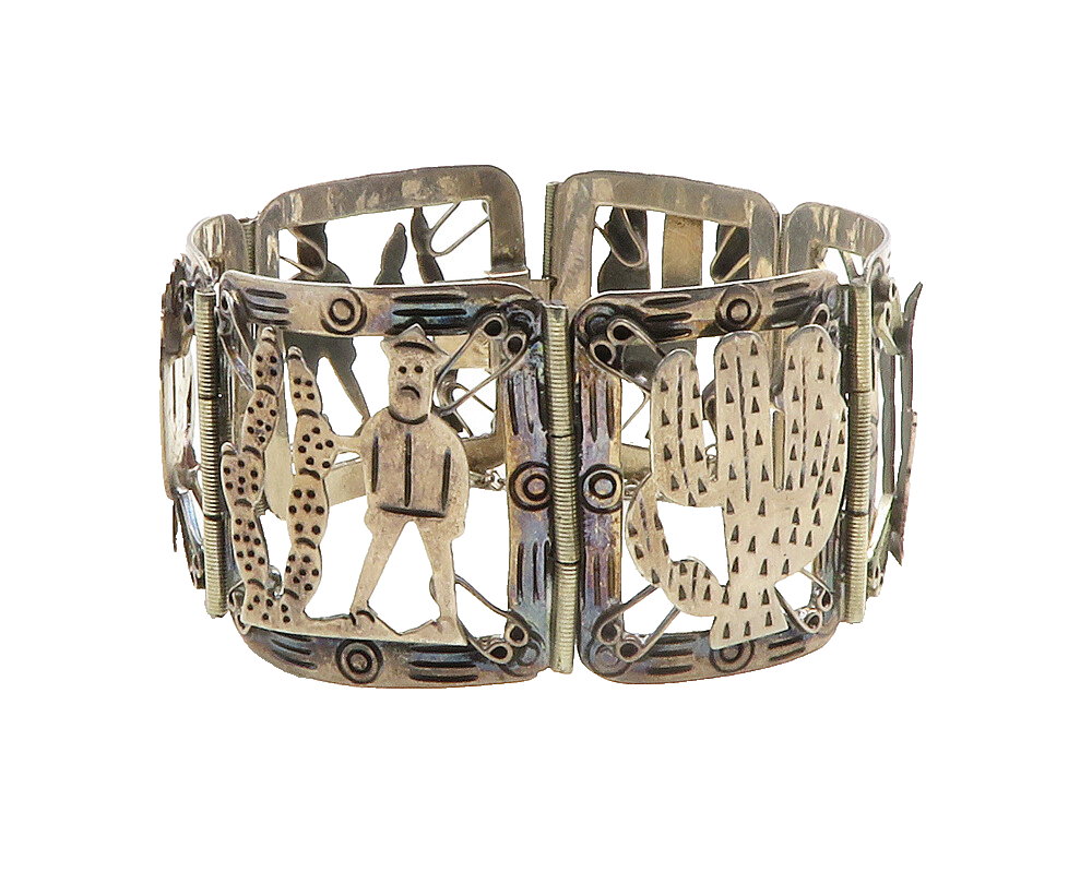 LOS BALLESTEROS 925 Silver  Vintage Storyteller Panel Chain Bracelet  BT4933