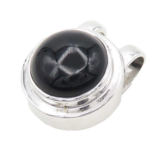 925 Sterling Silver  Cabochon Cut Black Onyx Shiny Slide Pendant  PT14368