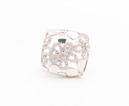 925 Sterling Silver Vintage Ring CZ Openwork Floral Petals Band  Sz 7  RG35763