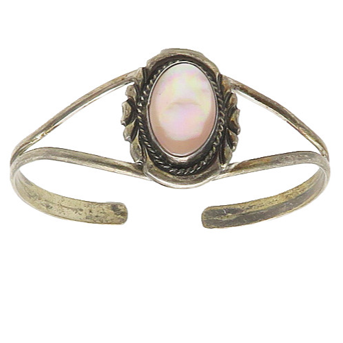 NAVAJO 925 Sterling Silver  Vintage Mother Of Pearl Cuff Bracelet  BT6782