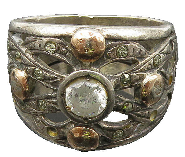EUROPEAN 925 Silver & 14K GOLD  Vintage Cubic Zirconia Band Ring Sz 7  RG21811