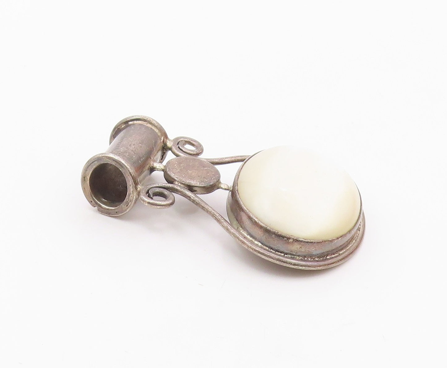 925 Sterling Silver  Vintage Mother Of Pearl Dark Tone Swirl Pendant  PT7825