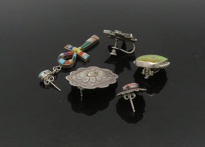 ZUNI NAVAJO 925 Sterling Silver Vintage Multi Stone Lot Single Earrings EG11217
