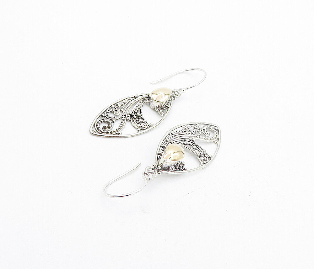 925 Sterling Silver & 18K GOLD  Vintage Two Tone Swirl Drop Earrings  EG3333