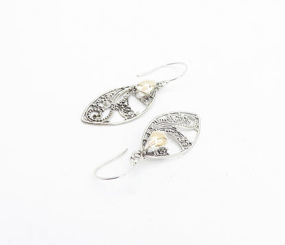 925 Sterling Silver & 18K GOLD  Vintage Two Tone Swirl Drop Earrings  EG3333