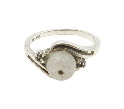 925 Sterling Silver  Vintage Quartz & Genuine Diamonds Band Ring Sz 6  RG15991
