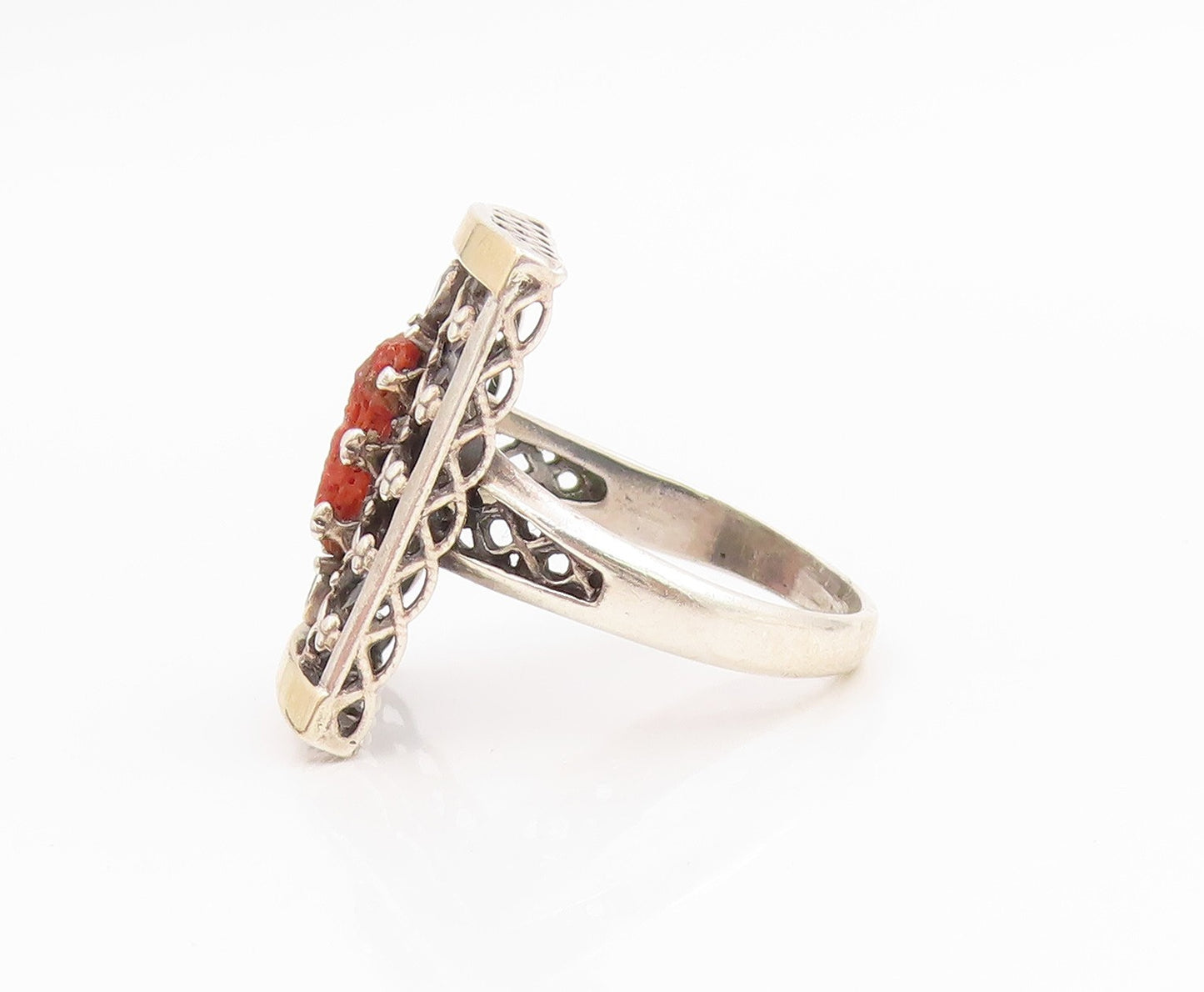 14k Gold & 925 Sterling Silver Vintage Ring Gemstone & Topaz Band  Sz 9  RG35443