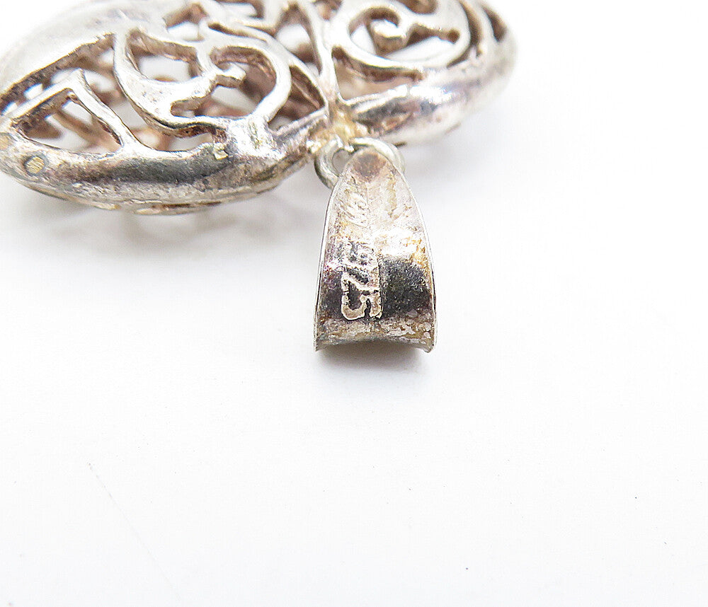 925 Sterling Silver  Vintage Swirl Cutout Design Love Heart Pendant  PT5139