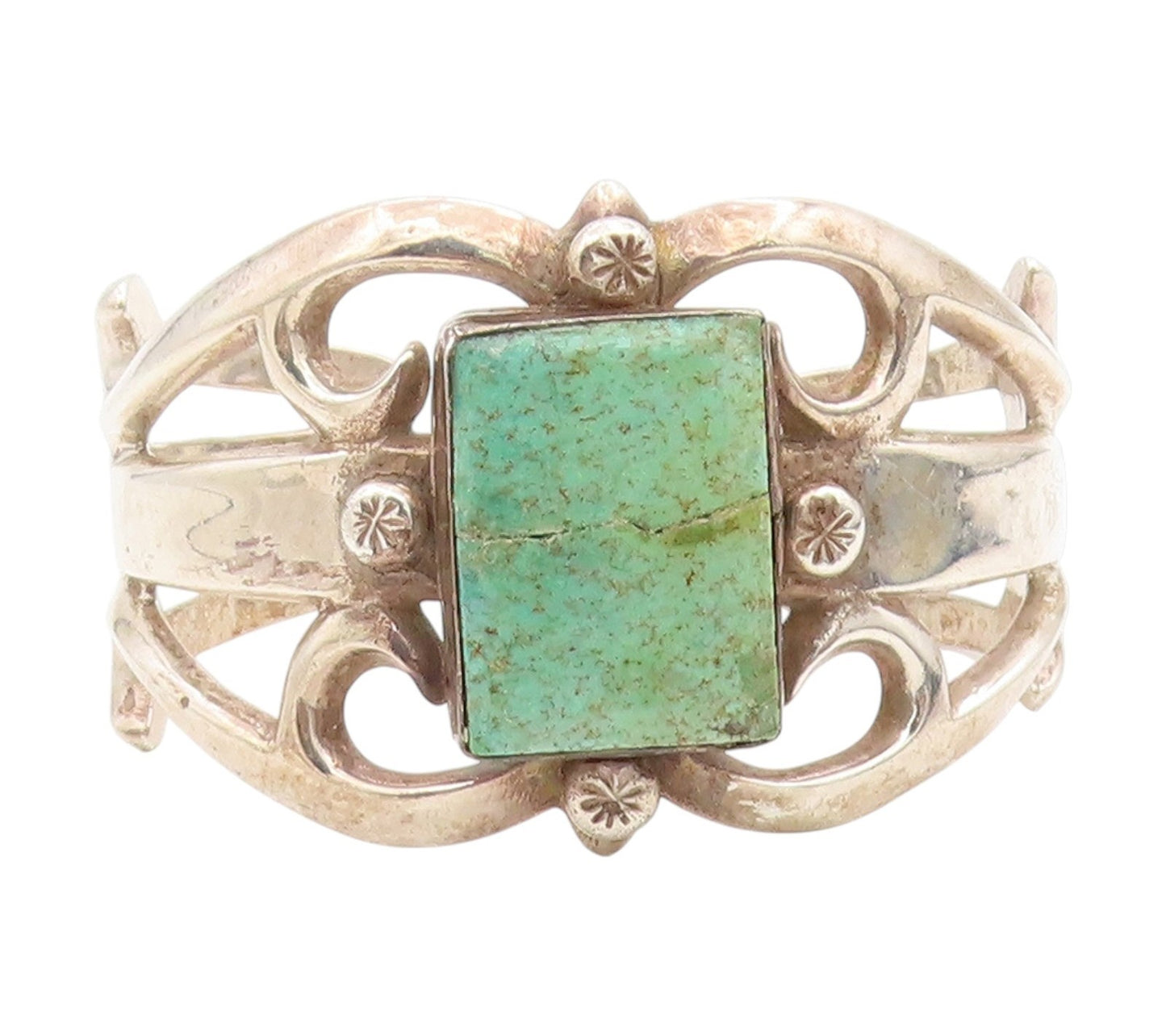925 Sterling Silver Vintage Bracelet NAVAJO ZUNI Sandcast Turquoise Cuff BT11653