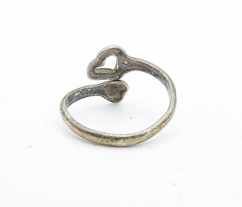 925 Sterling Silver  Vintage Antique Dark Tone Heart Bypass Ring Sz 4  RG5362