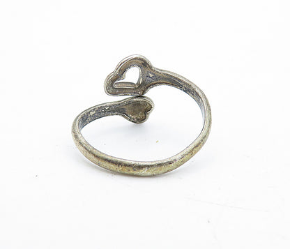 925 Sterling Silver  Vintage Antique Dark Tone Heart Bypass Ring Sz 4  RG5362