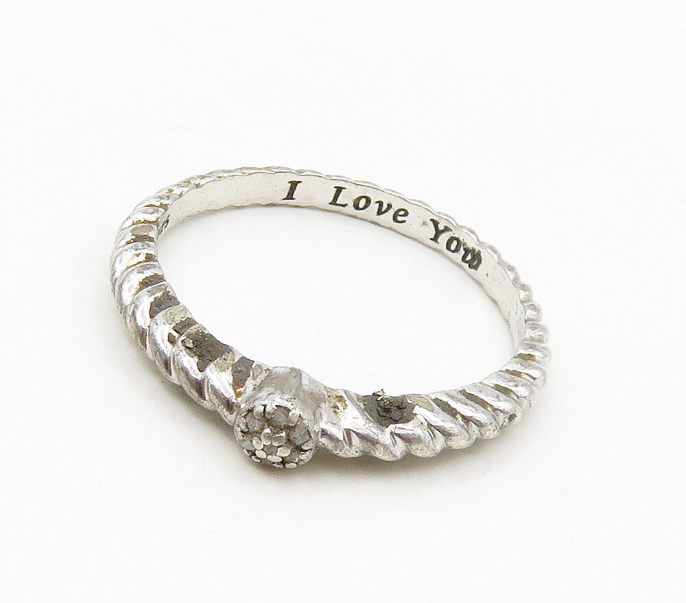 925 Sterling Silver  Genuine Diamonds Shiny Twist Band Ring Sz 10  RG15894