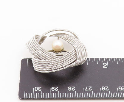 925 Sterling Silver Vintage Brooch Pin Pearl Textured Mesh Wire Swirl  BP12648