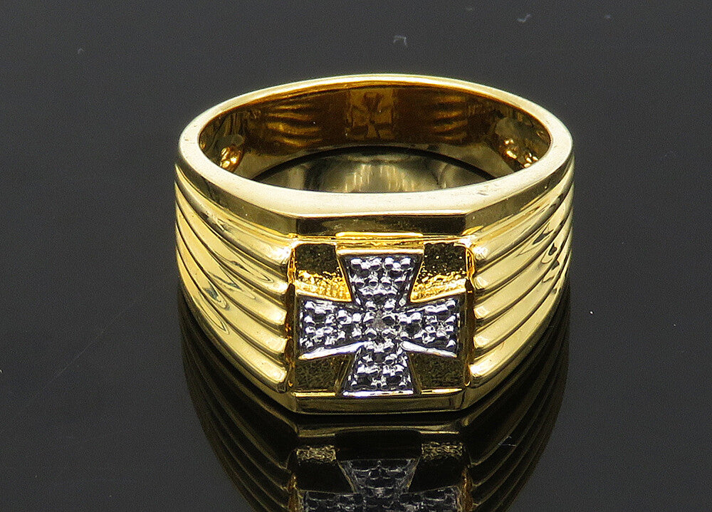 925 Silver  Vintage Genuine Diamond Cross Large Dome Band Ring Sz 12  RG21194