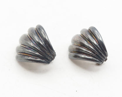 925 Sterling Silver  Vintage Dark Tone Scalloped Non Pierce Earrings  EG6073
