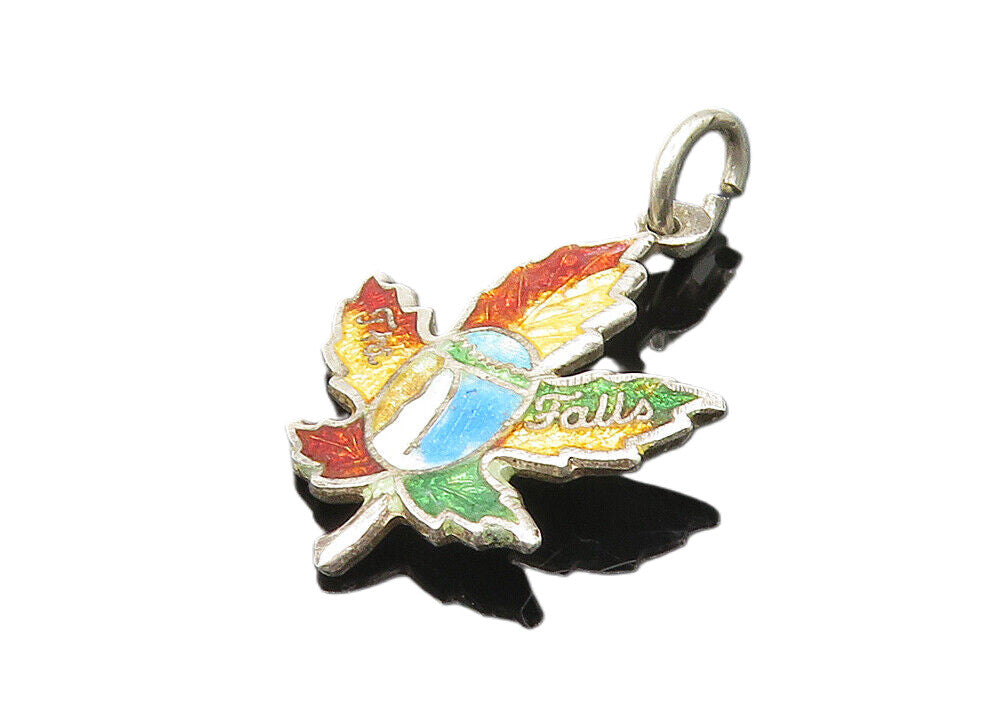 925 Sterling Silver  Vintage  Enamel Coated Autumn Leaf Drop Pendant  PT7954