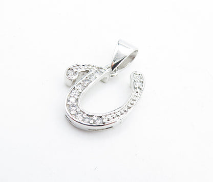 925 Sterling Silver  Sparkling Topaz Letter U Initial Drop Pendant  PT5349