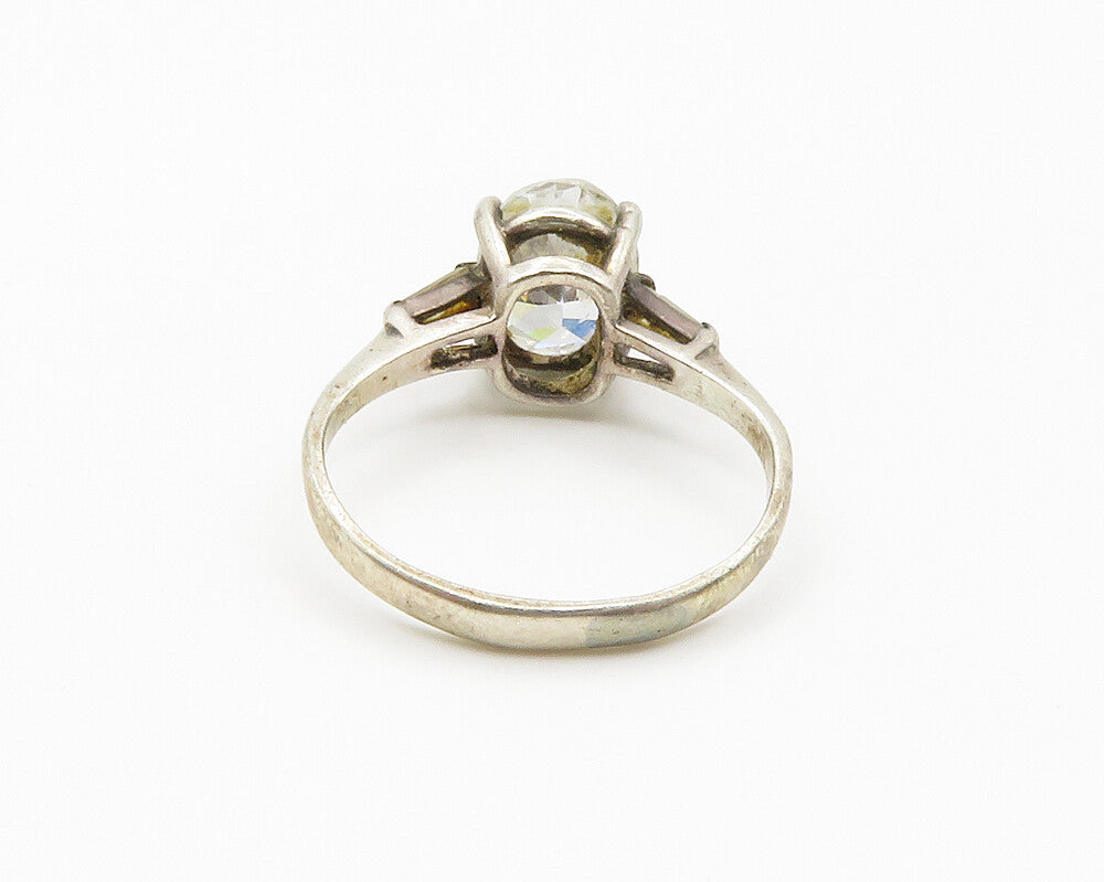 925 Sterling Silver Vintage Cubic Zirconia Solitaire & Accents Ring Sz 5 RG14735