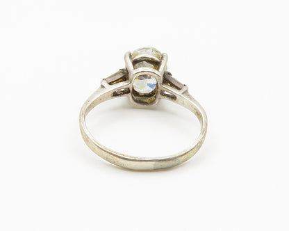 925 Sterling Silver Vintage Cubic Zirconia Solitaire & Accents Ring Sz 5 RG14735