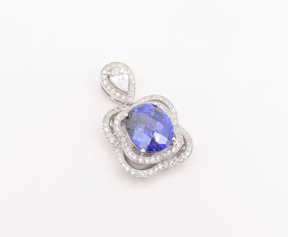 925 Sterling Silver Vintage Pendant CELINE F  Tanzanite Halo CZ Charm  PT25945