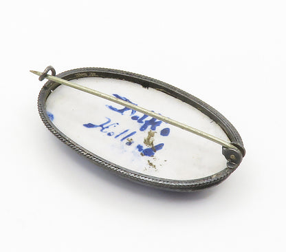 HOLLAND 925 Sterling Silver  Vintage Enamel Water Scene Brooch Pin  BP5847