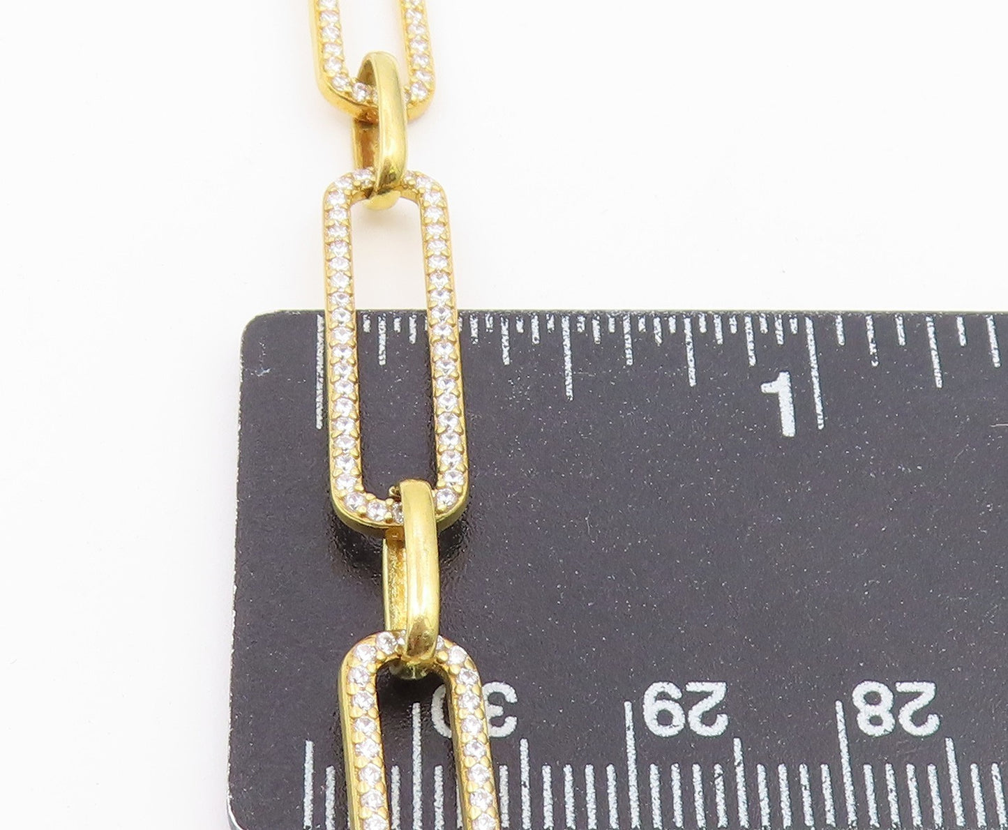 925 Sterling Silver Vintage Necklace Gold Plated CZ Paperclip Link Chain  NE4930