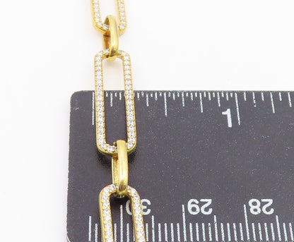 925 Sterling Silver Vintage Necklace Gold Plated CZ Paperclip Link Chain  NE4930