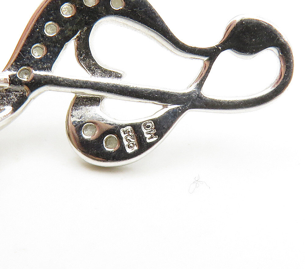 925 Sterling Silver  Genuine Diamonds Shiny Treble Clef Heart Pendant  PT12024