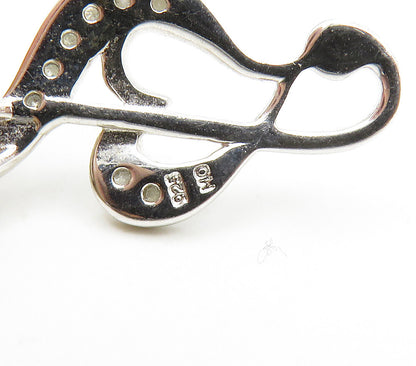 925 Sterling Silver  Genuine Diamonds Shiny Treble Clef Heart Pendant  PT12024