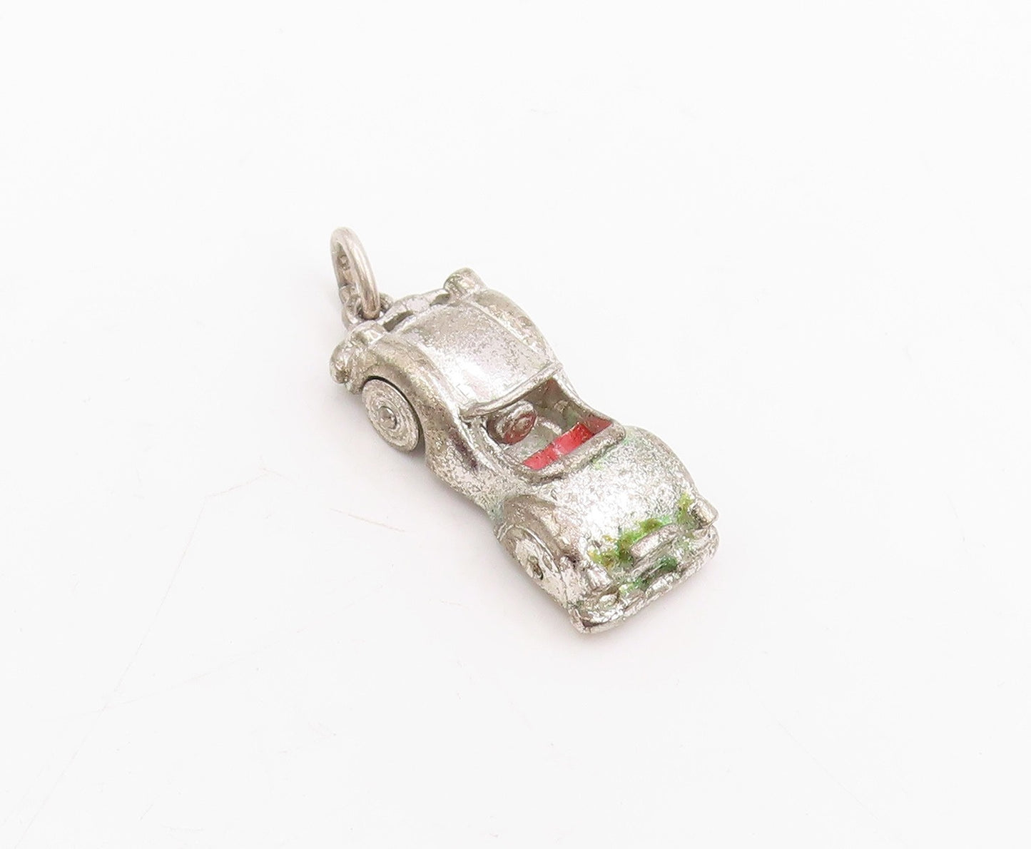 925 Sterling Silver Vintage Pendant Enamel Retro Sports Car Charm MOVES  PT25751