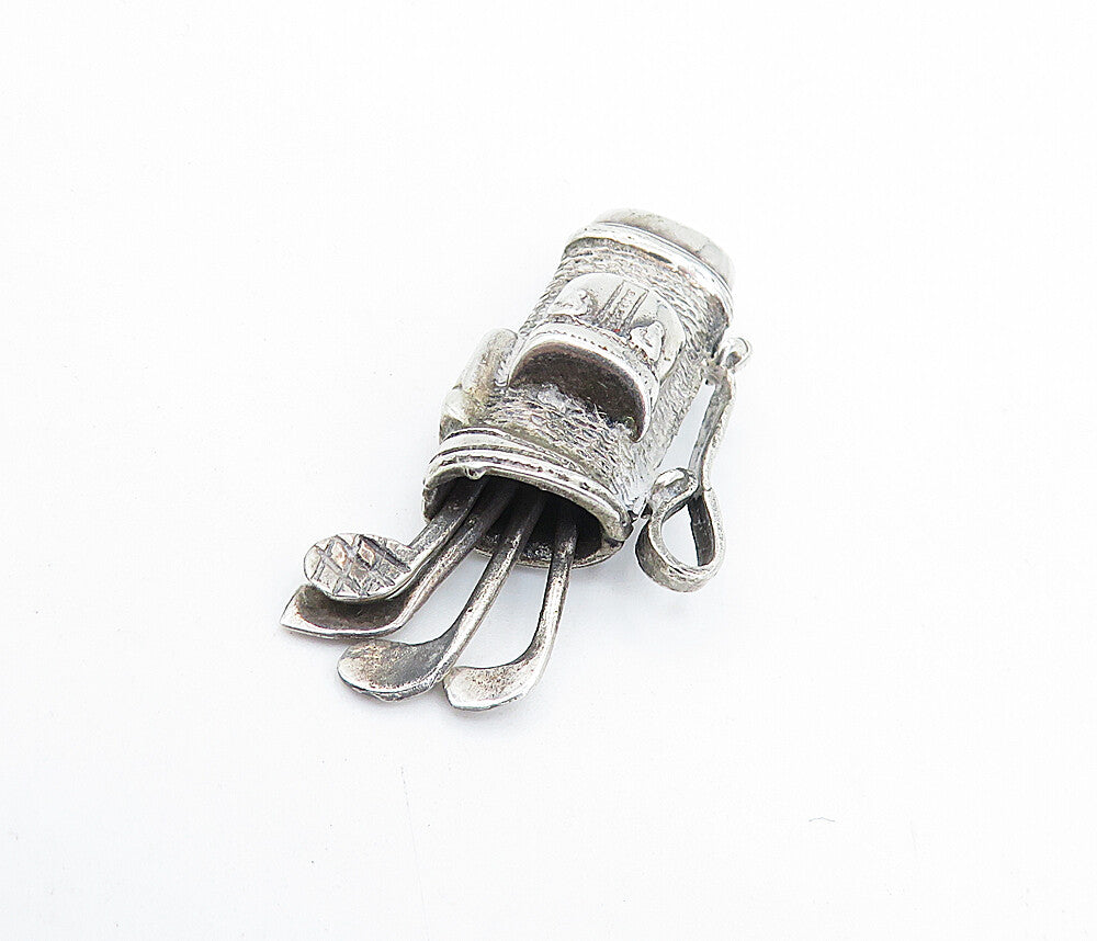925 Sterling Silver  Vintage Bag Of Golf Clubs Sports Pendant (MOVES)  PT4979