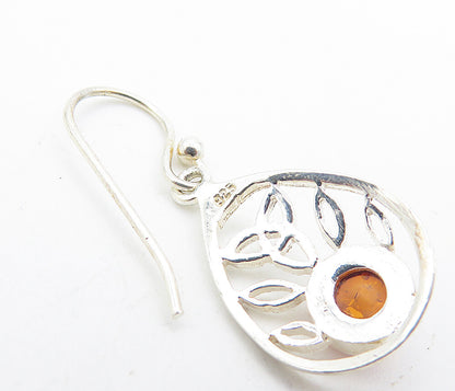925 Sterling Silver  Cabochon Cut Amber Celtic Knot Dangle Earrings  EG3668