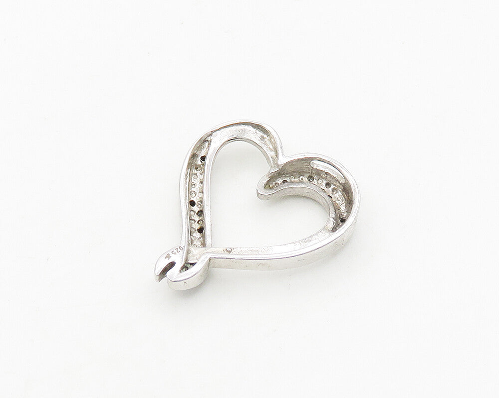 925 Sterling Silver  Vintage Genuine Diamonds Love Heart Pendant  PT14622