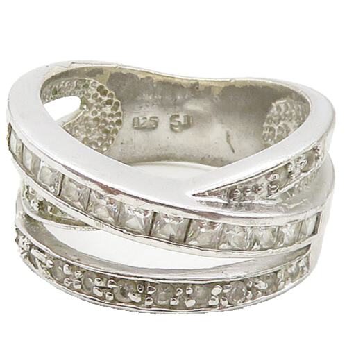 925 Sterling Silver  Square Cut Topaz Shiny Split Band Ring Sz 8  RG17326