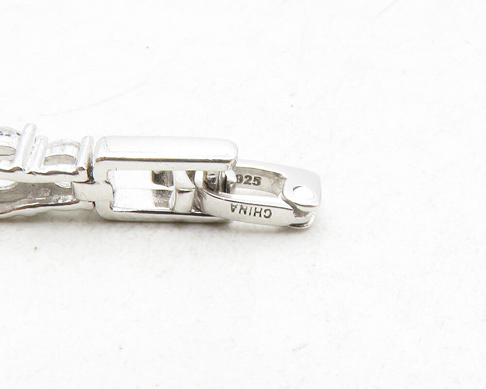 925 Sterling Silver  Sparkling Cubic Zirconia Bar Link Chain Bracelet  BT4843