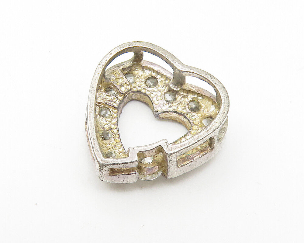 925 Sterling Silver  Vintage Cubic Zirconia Open Love Heart Pendant  PT8554