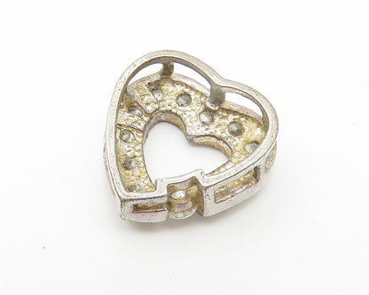 925 Sterling Silver  Vintage Cubic Zirconia Open Love Heart Pendant  PT8554