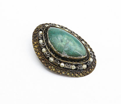 ISRAEL 925 Sterling Silver  Vintage Eilat & Petite Pearls Brooch Pin  BP1690
