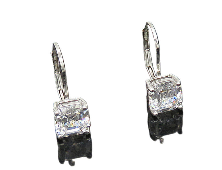 925 Sterling Silver  Shiny Cubic Zirconia French Back Drop Earrings  EG9393