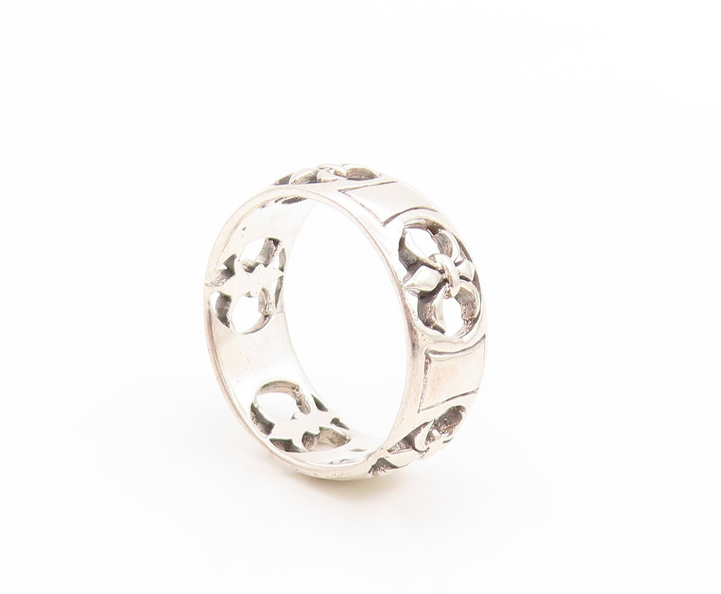 925 Sterling Silver Vintage Ring Fleur De Lis Cutout Wide Band  Sz 14.5  RG34713