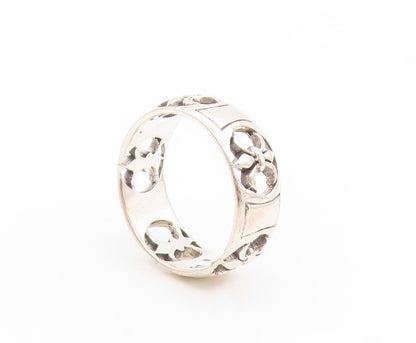 925 Sterling Silver Vintage Ring Fleur De Lis Cutout Wide Band  Sz 14.5  RG34713