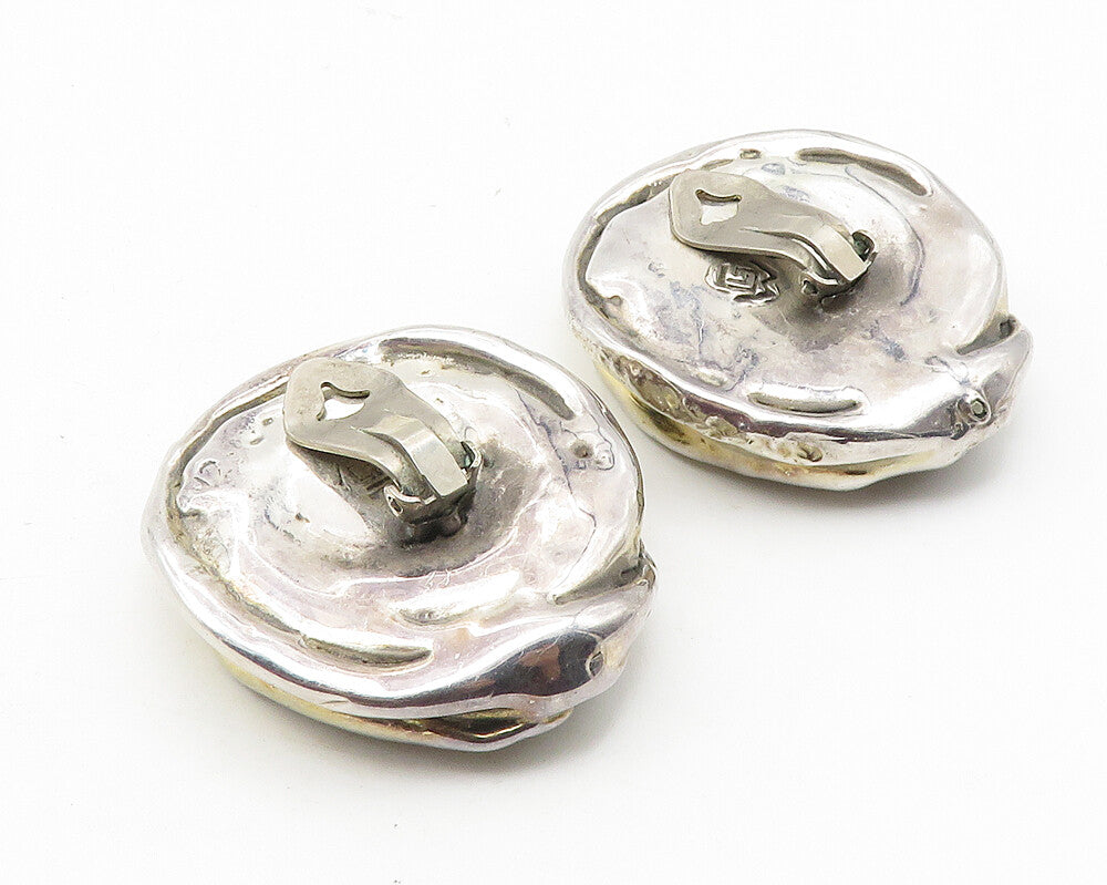 925 Sterling Silver  Vintage Modernist Sculpted Non Pierce Earrings  EG5705