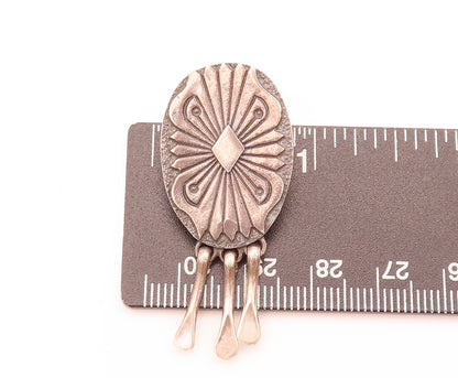 925 Silver  Vintage Artisan Central Flower Engraved & Drops Earrings  EG12409