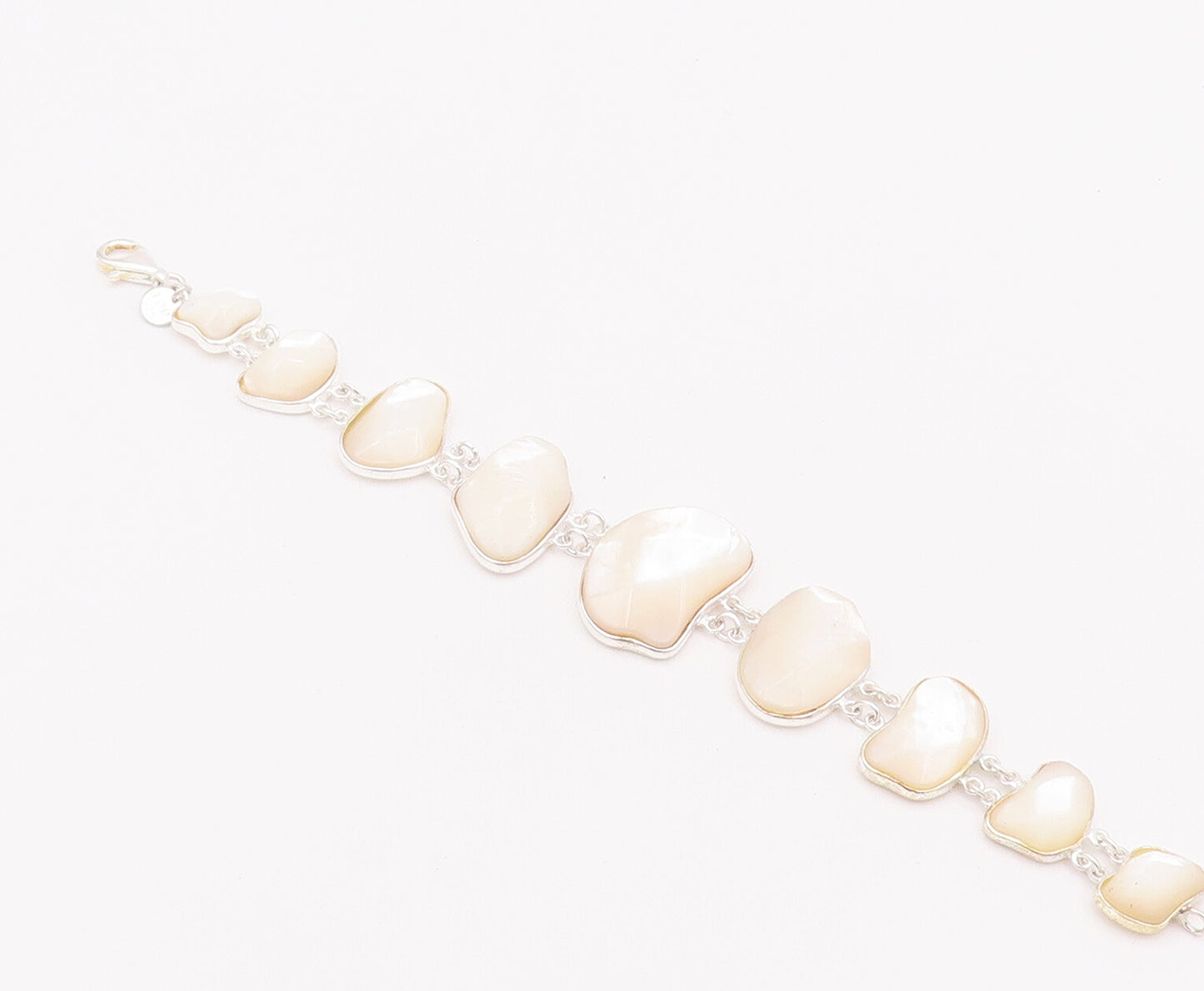 925 Sterling Silver Vintage Bracelet Amorphas Linked Mother Of Pearls  BT10367